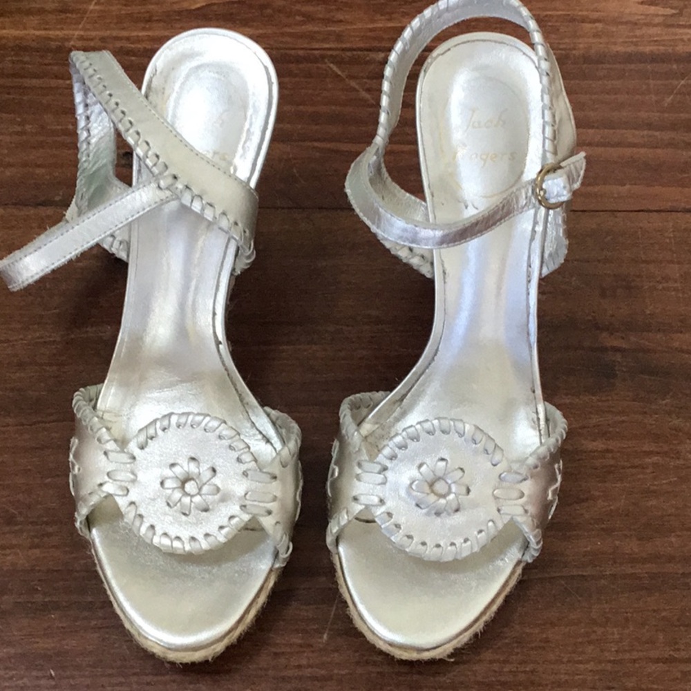 Jack Rogers Rope Wedge Silver Metallic